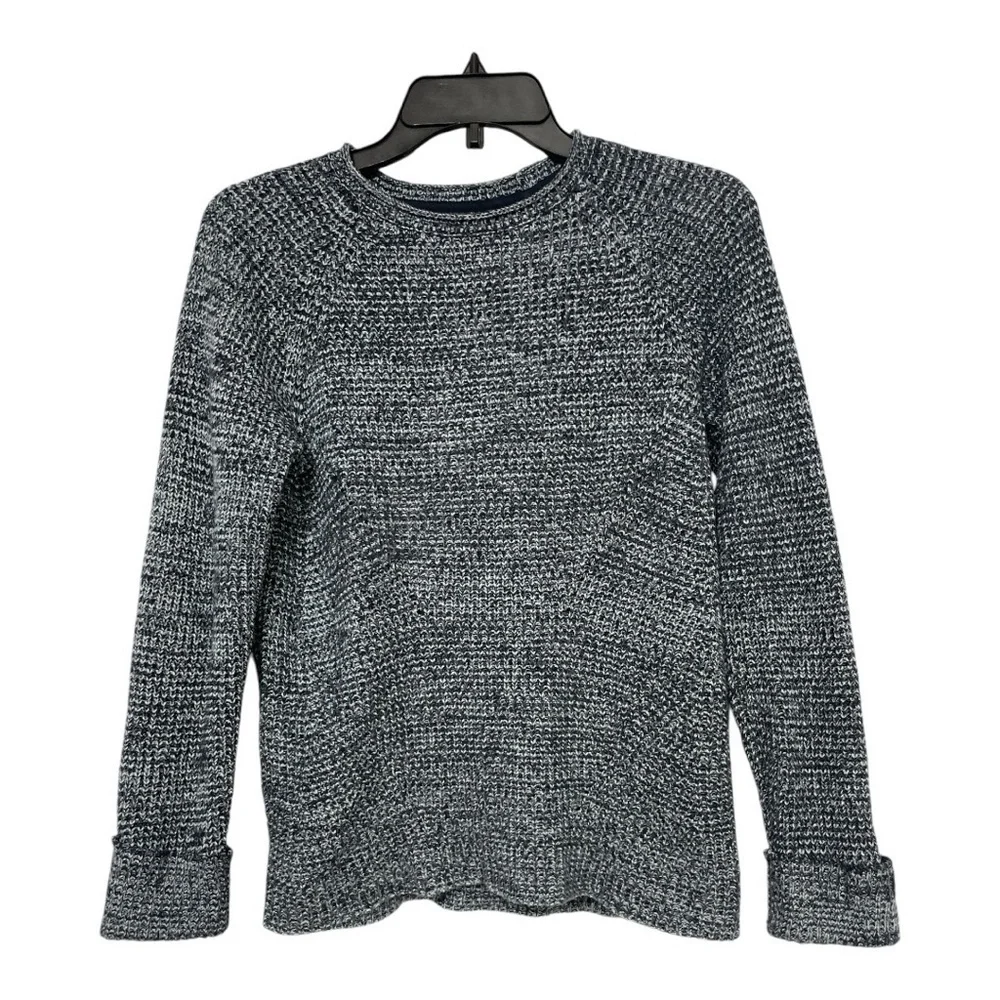 Style & Co Women's Pointelle Sweater Long Sleeve Blue & White Marl Crew Neck